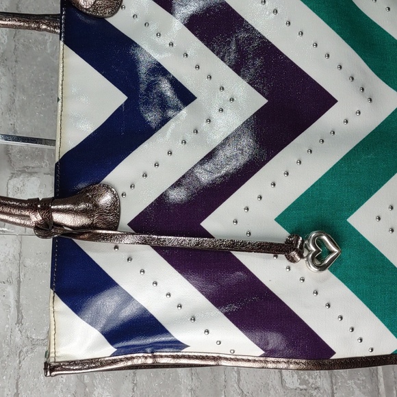 Brighton Chevron Pattern Coated Canvas Tote Bag w/Studs - Picture 3 of 16